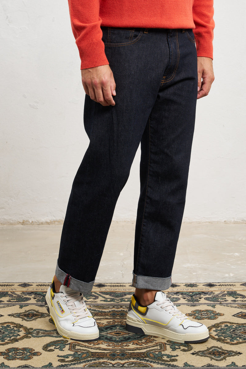 reworked jeans damasco cinque tasche risvolto lavaggio scuro misto cotone colore denim 7913