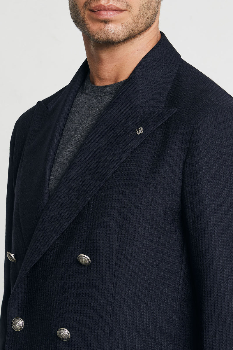 tagliatore giacca doppiopetto motivo righe misto lana colore blu 7718