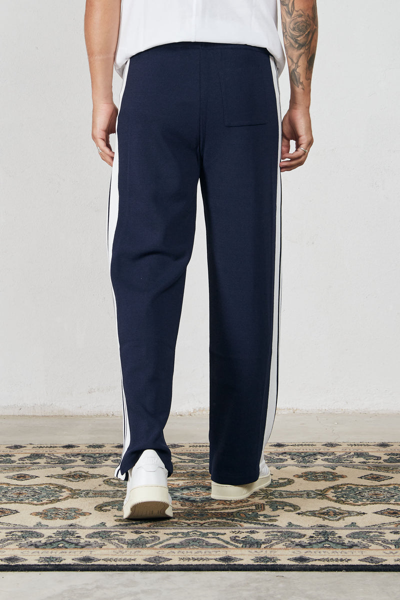 autry pantalone sporty in maglia righe a contrasto misto viscosa colore blu 7089