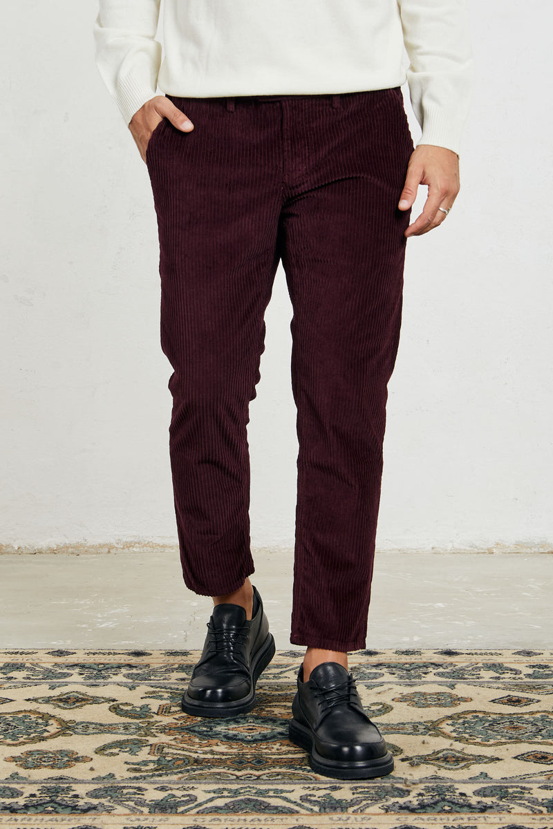 dondup pantalone pablo velluto a coste larghe misto cotone colore burgundy 7078