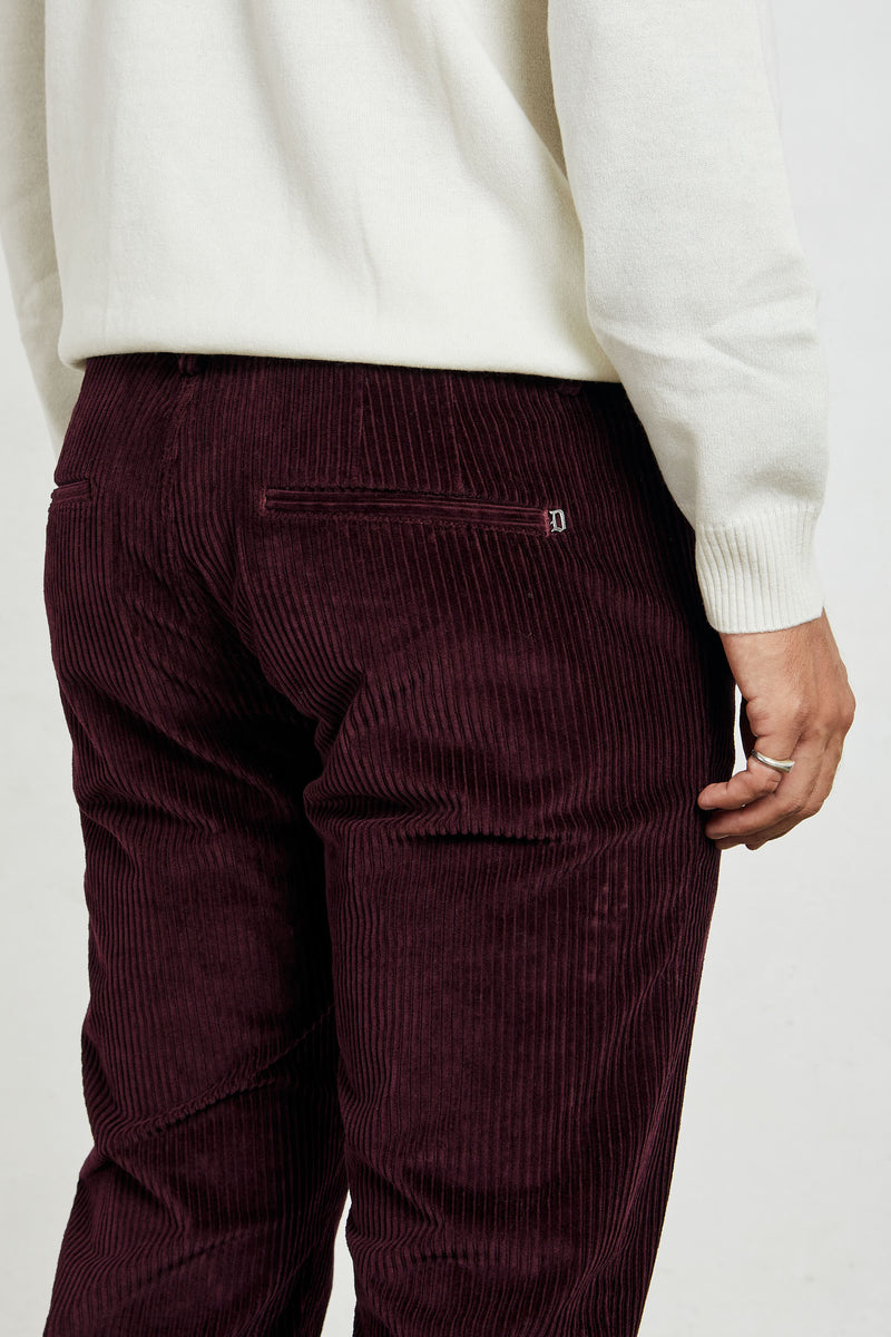 dondup pantalone pablo velluto a coste larghe misto cotone colore burgundy 7078