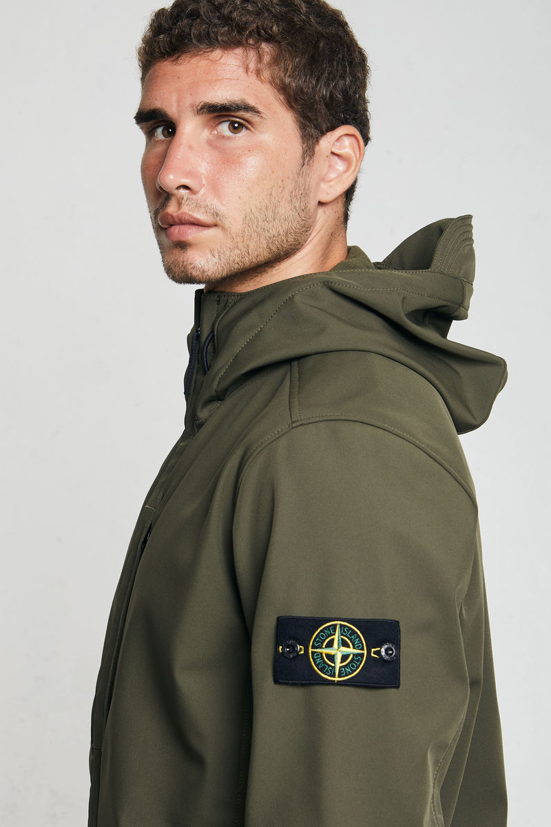 Stone Island Soft Shell-r_e.dye Technology Jacket In Green Recycled  Polyester