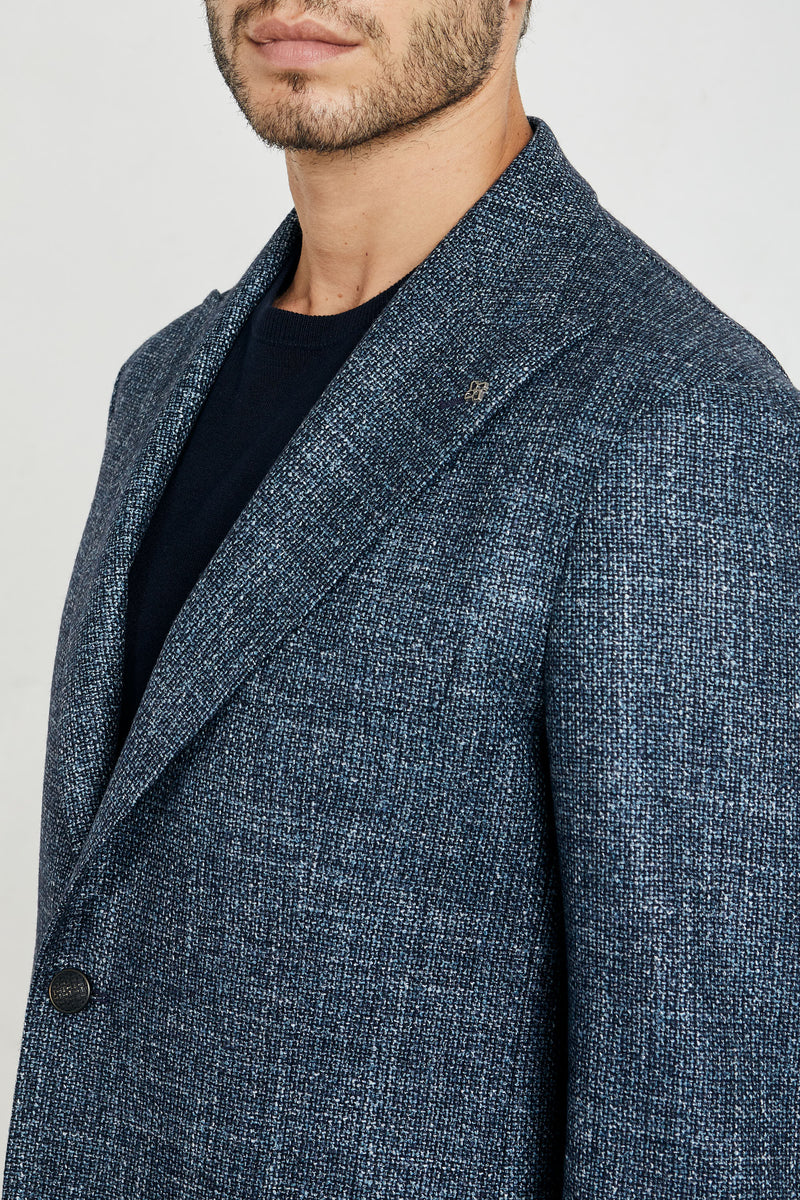 tagliatore giacca due bottoni sfoderata melange misto lana vergine colore azzurro 7716