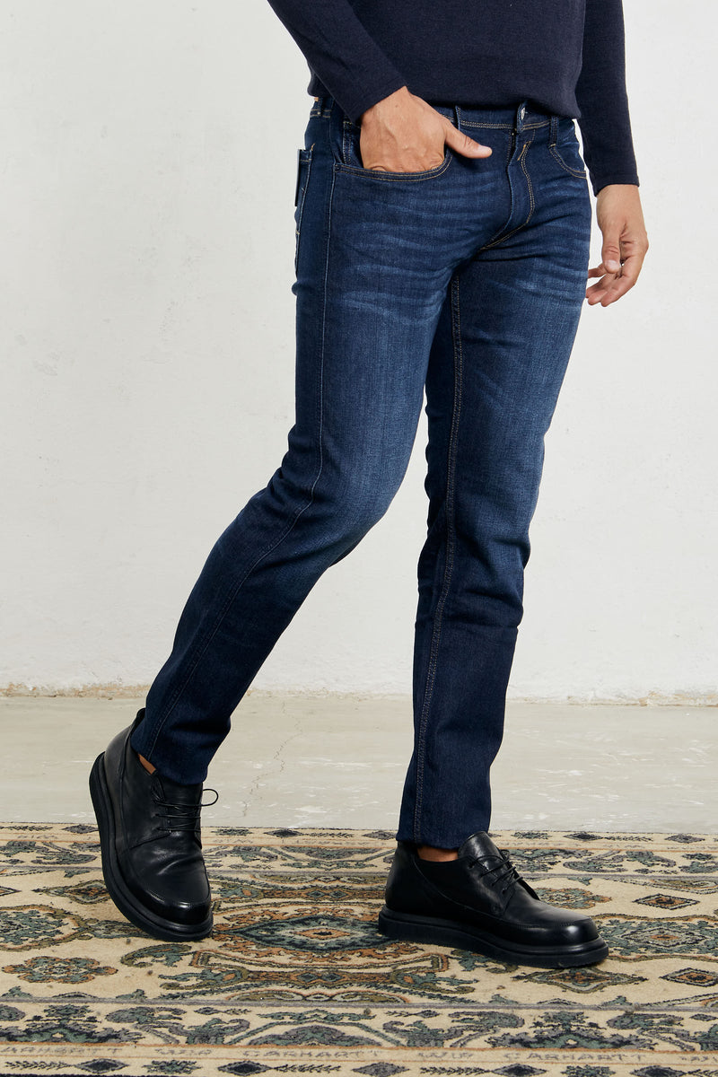 replay jeans anbass slim fit lavaggio scuro effeto vintage e sbiadito cotone colore denim 7523