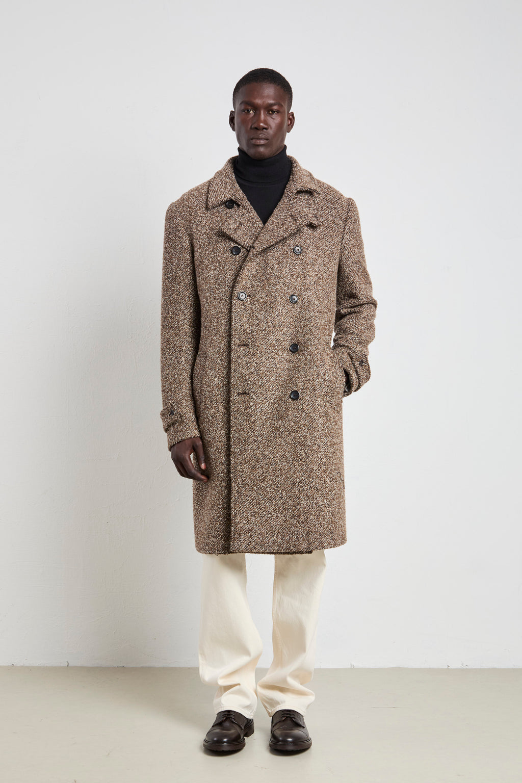 Reveres 2388 Cappotto doppiopetto mouliné marrone