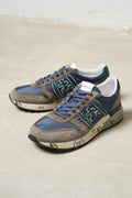 Premiata Sneakers Lander in Pelle Scamosciata e Nylon, Colore Grigio Blu 7439