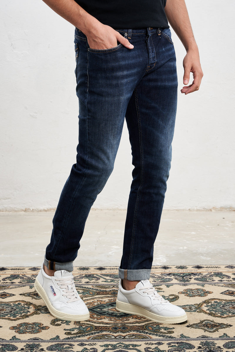 dondup jeans george skinny fit vintage sbiadito lavaggio scuro misto cotone colore denim 7043
