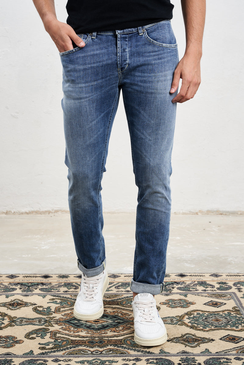 dondup jeans george skinny fit lavaggio chiar vintage sbiadito misto cotone colore denim 7045