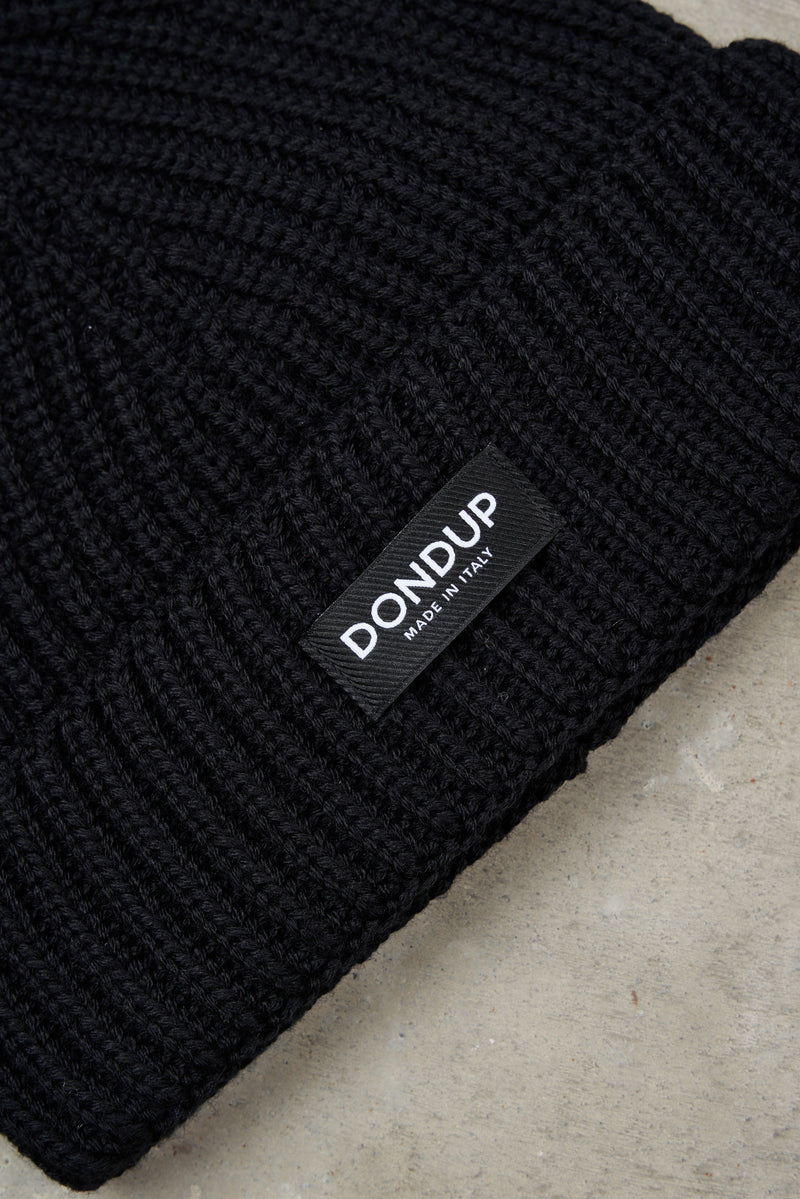 dondup cuffia a coste con risvolto misto lana colore nero 7077