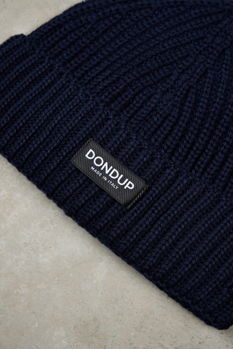 dondup cuffia a coste con risvolto misto lana colore blu 7076