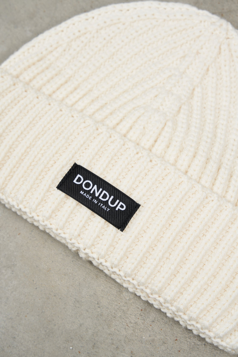 dondup cuffia a coste con risvolto misto lana colore bianco 7074