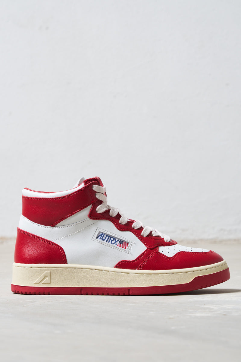 autry sneakers medalist mid tomaia pelle colore rosso bianco 7116
