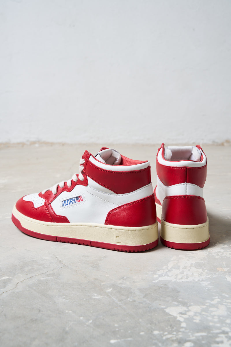 autry sneakers medalist mid tomaia pelle colore rosso bianco 7116