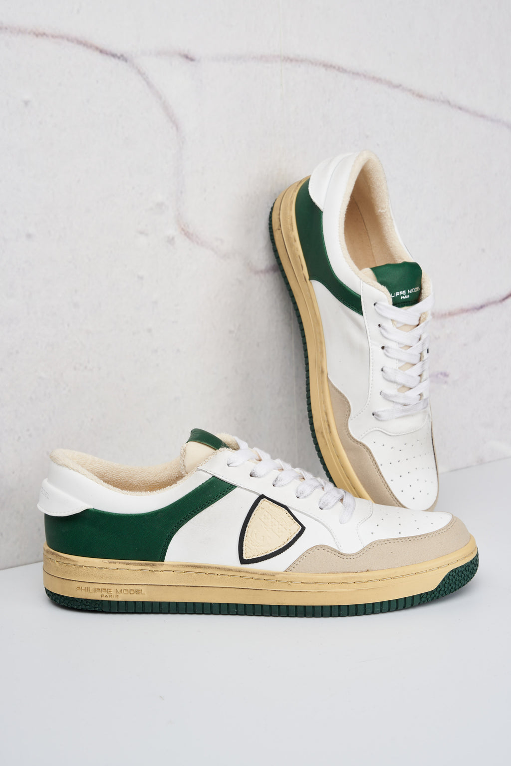 Philippe Model ACBC Sneakers Lyon Pelle e Suede Colore Bianco Verde